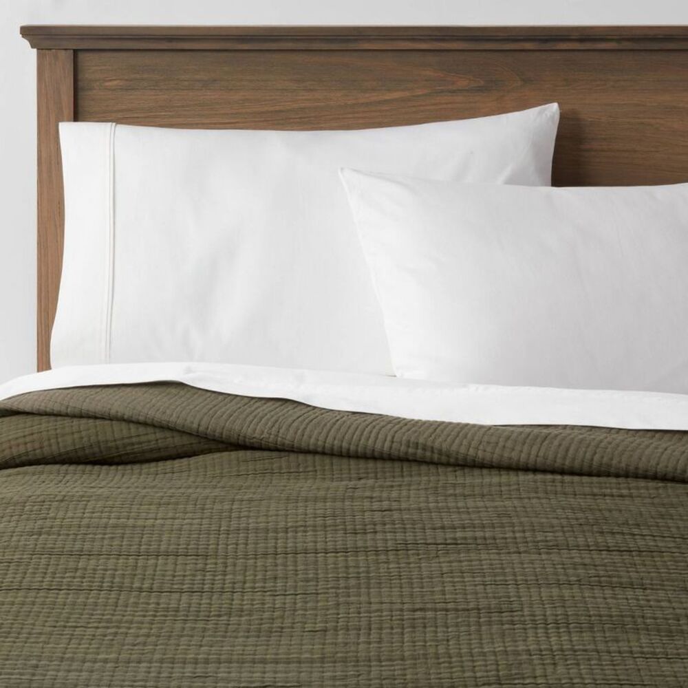 Threshold Olive Green Quilted Cotton Bedspread